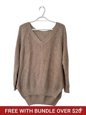 FREE WITH BUNDLE OVER $20 Women's Tan Camel Knit Tunic Sweater V Neck Size Med